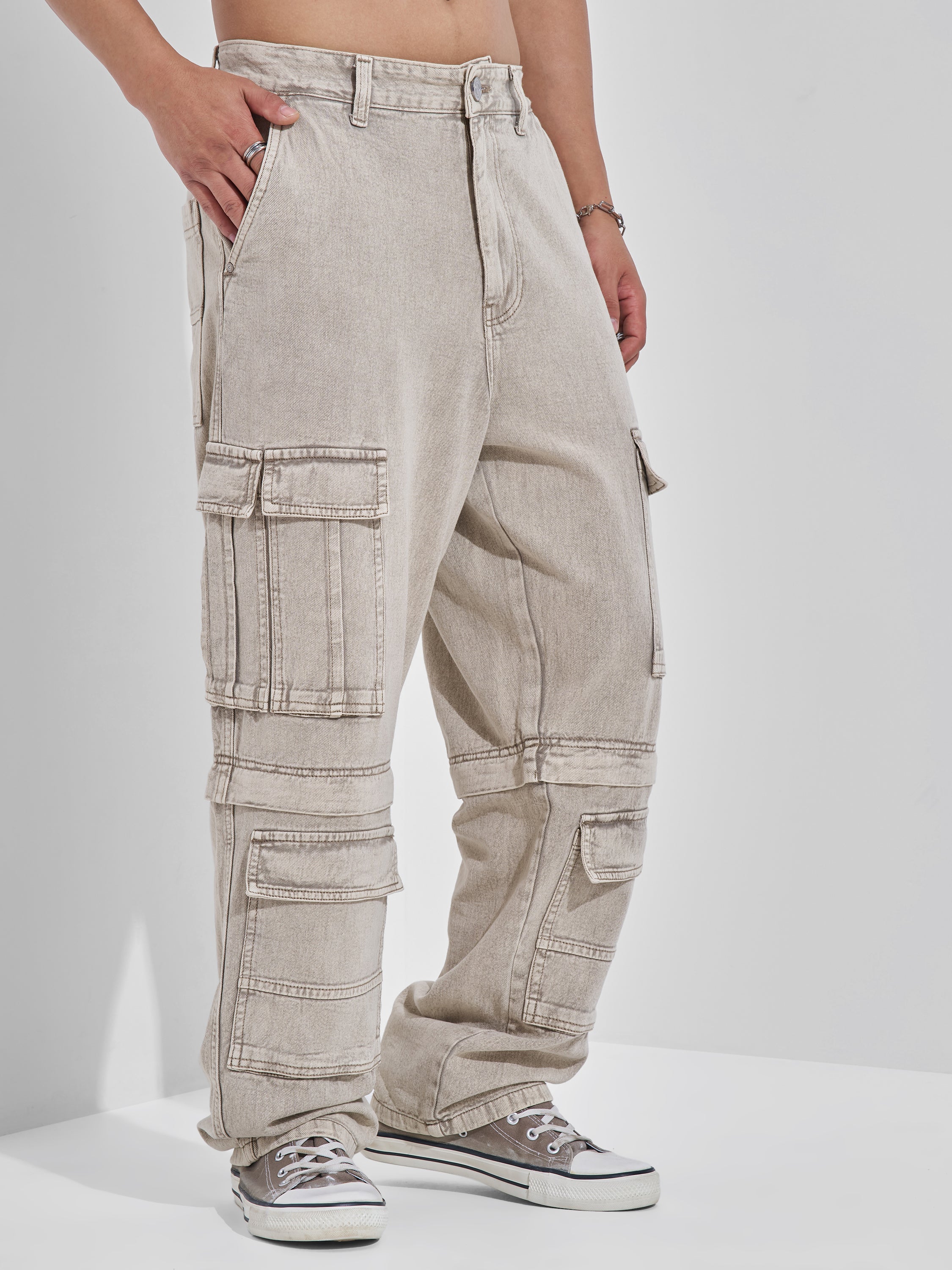 Highlander Men Grey Baggy Jeans - Grey - Image 6