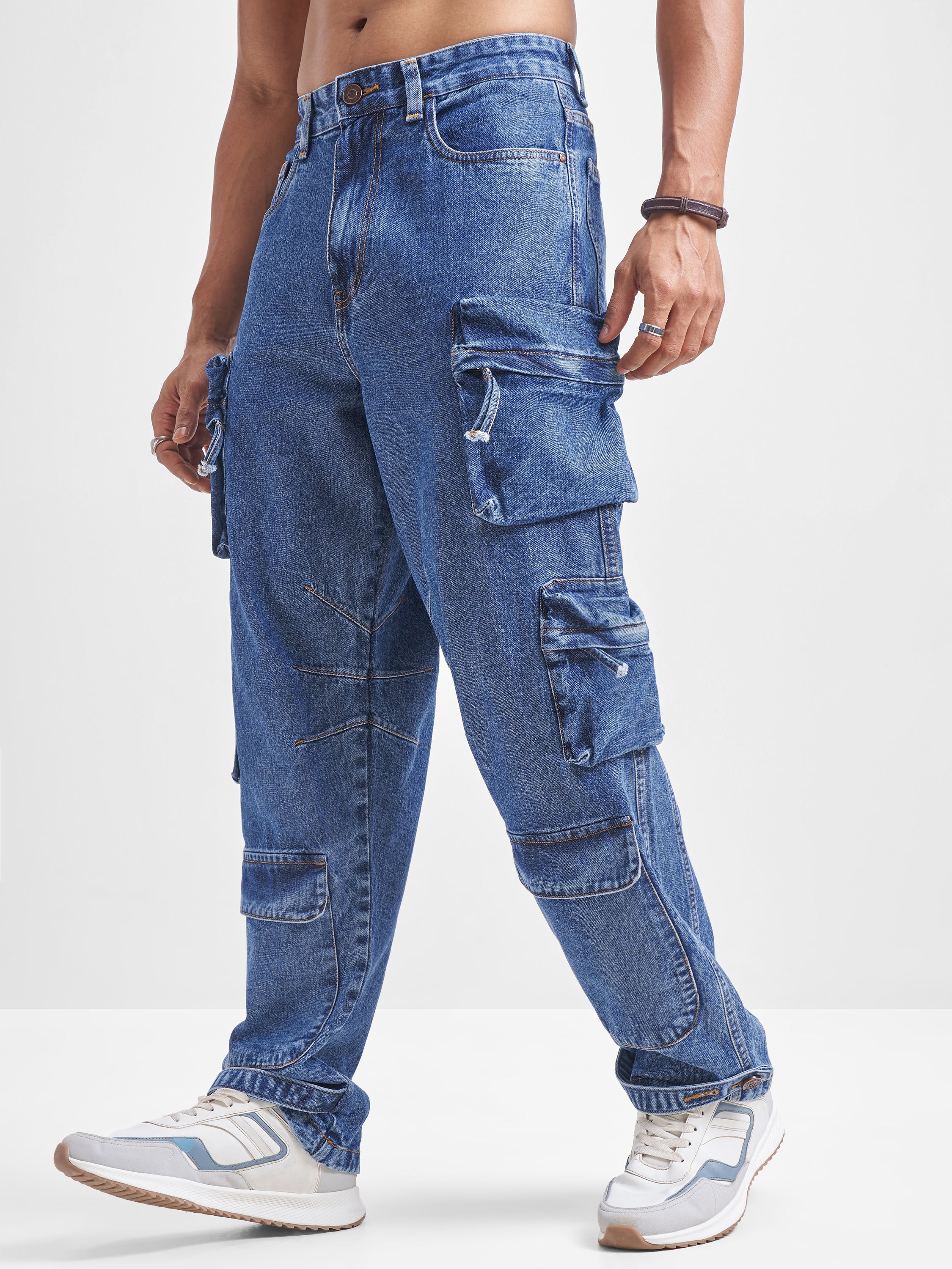 Highlander Men Blue Baggy Jeans - Blue - Image 4
