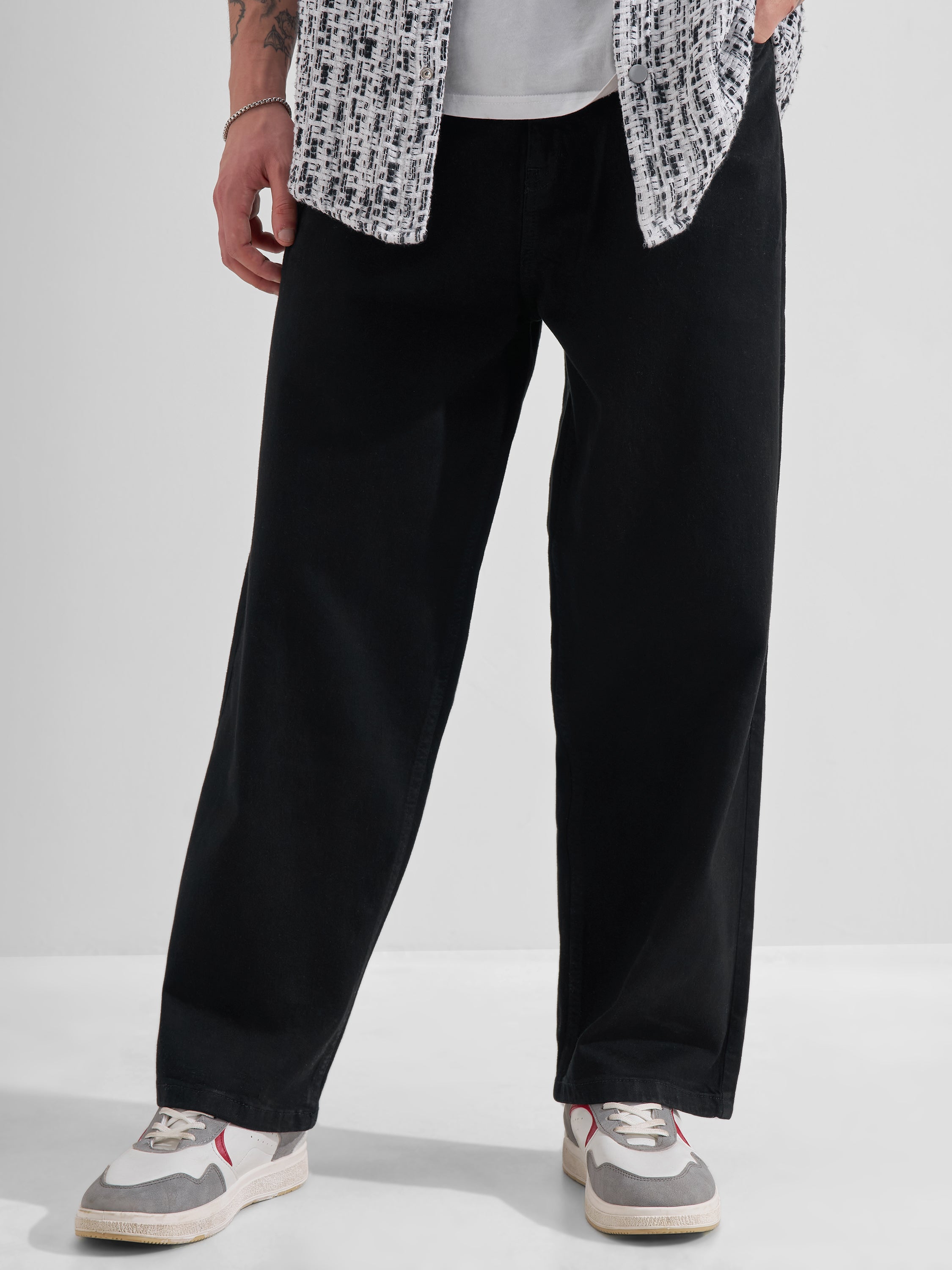 Highlander Men Black Baggy Stretchable Jeans