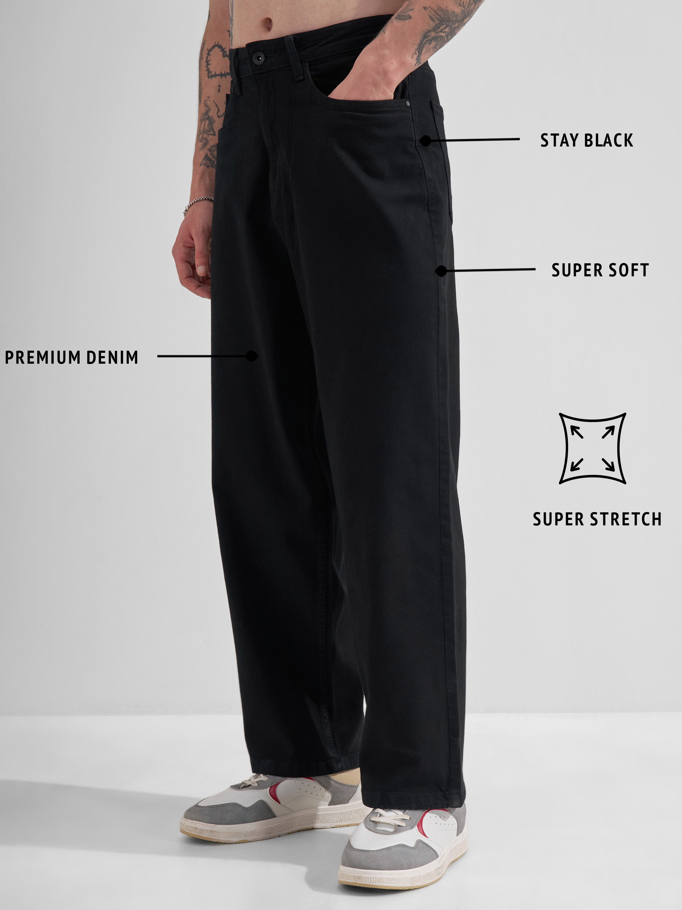 Highlander Men Black Baggy Stretchable Jeans