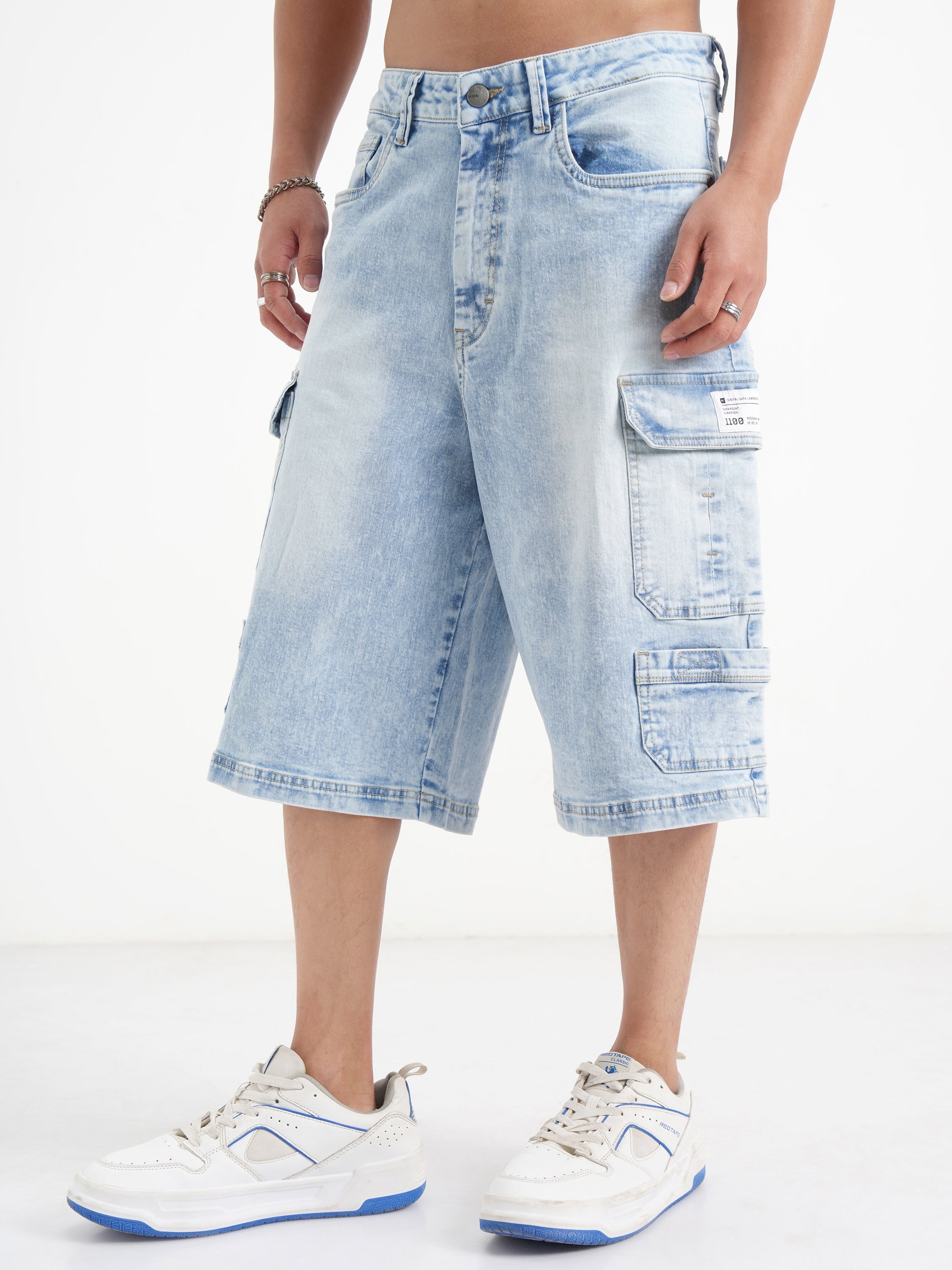 Highlander Men Blue Baggy Cargo Shorts - Blue - Image 4