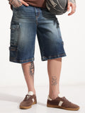 Highlander Men Blue Baggy Cargo Shorts - Blue - Image 1