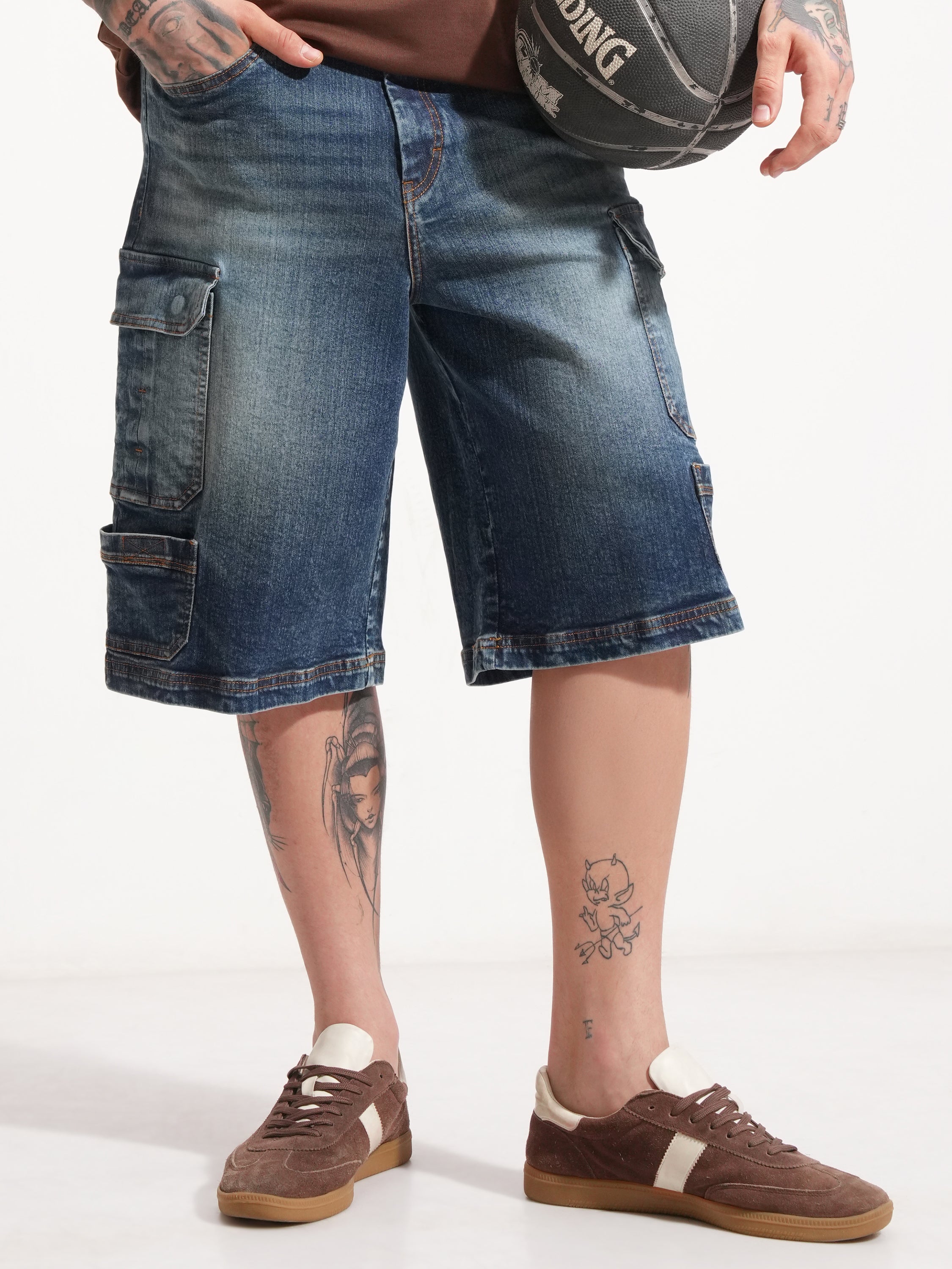 Highlander Men Blue Baggy Cargo Shorts - Blue - Image 1