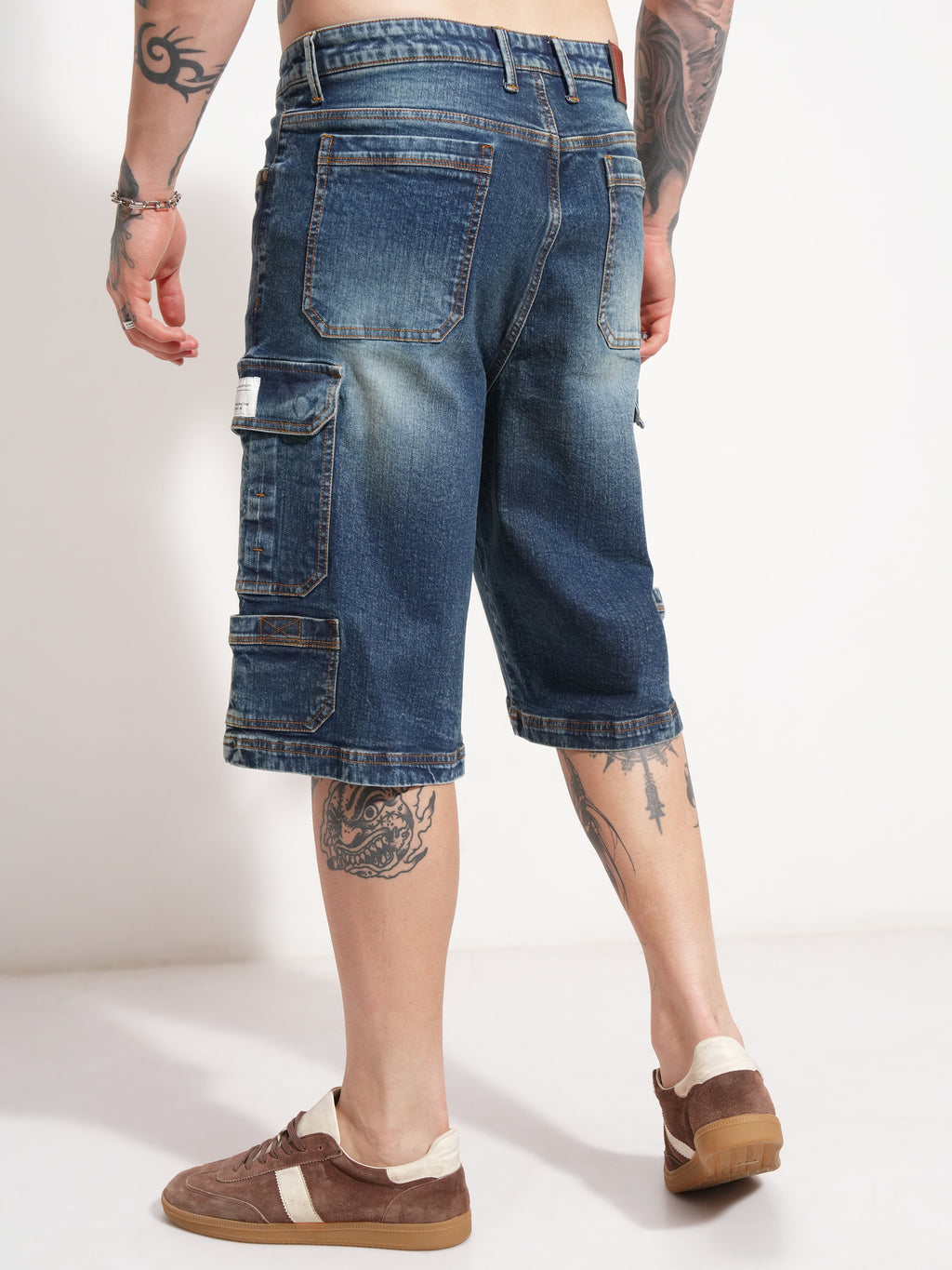 Highlander Men Blue Baggy Cargo Shorts - Blue - Image 3