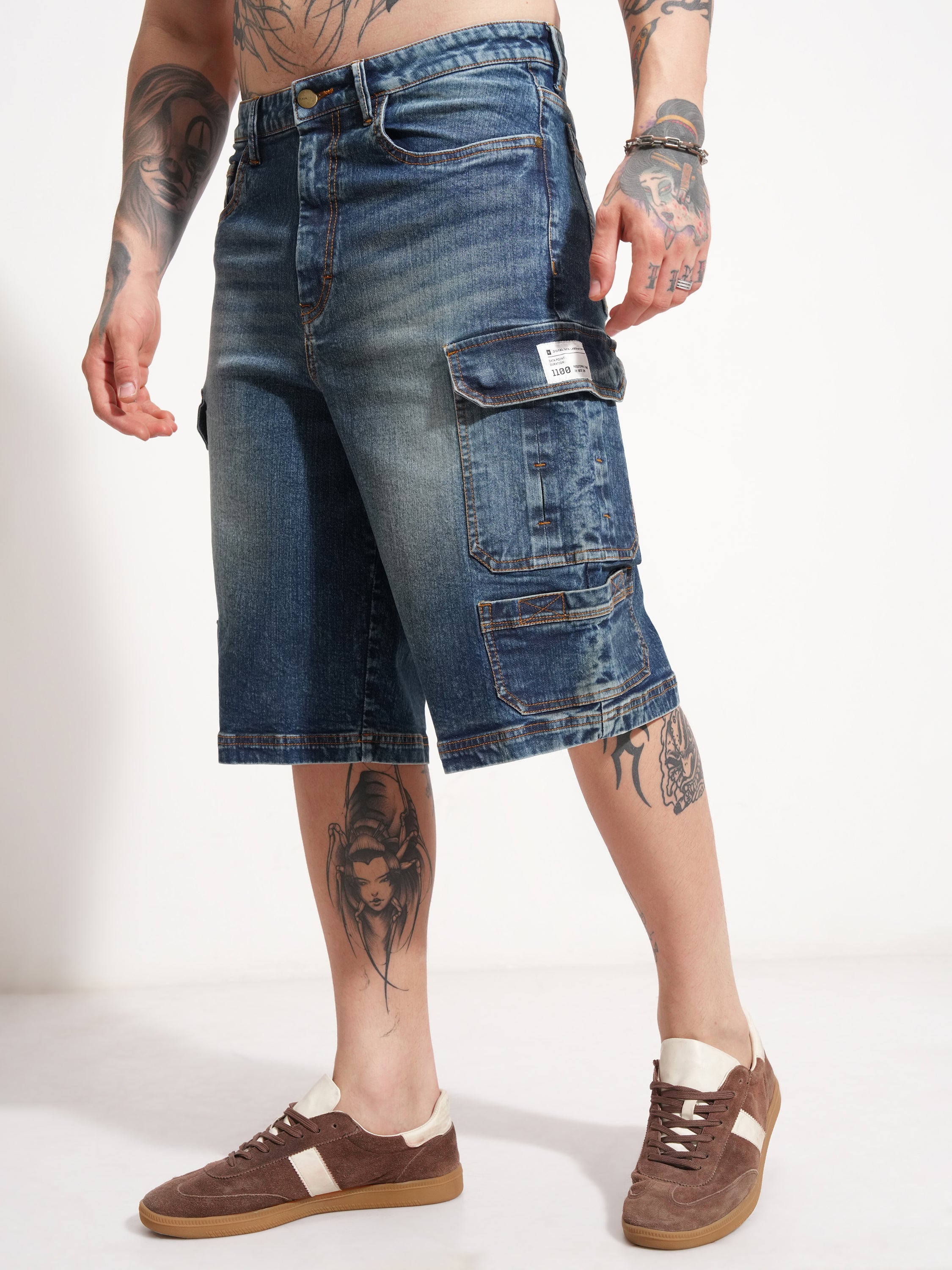 Highlander Men Blue Baggy Cargo Shorts - Blue - Image 4