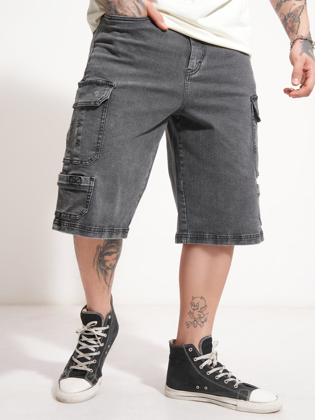 Highlander Men Grey Baggy Cargo Shorts - Grey - Image 1