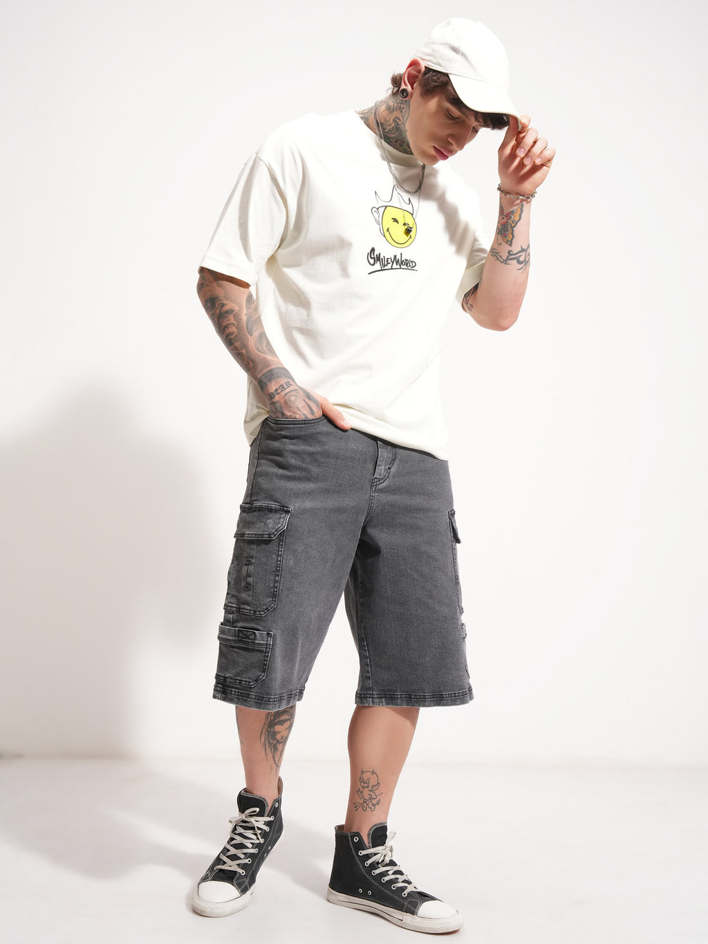 Highlander Men Grey Baggy Cargo Shorts - Grey - Image 2