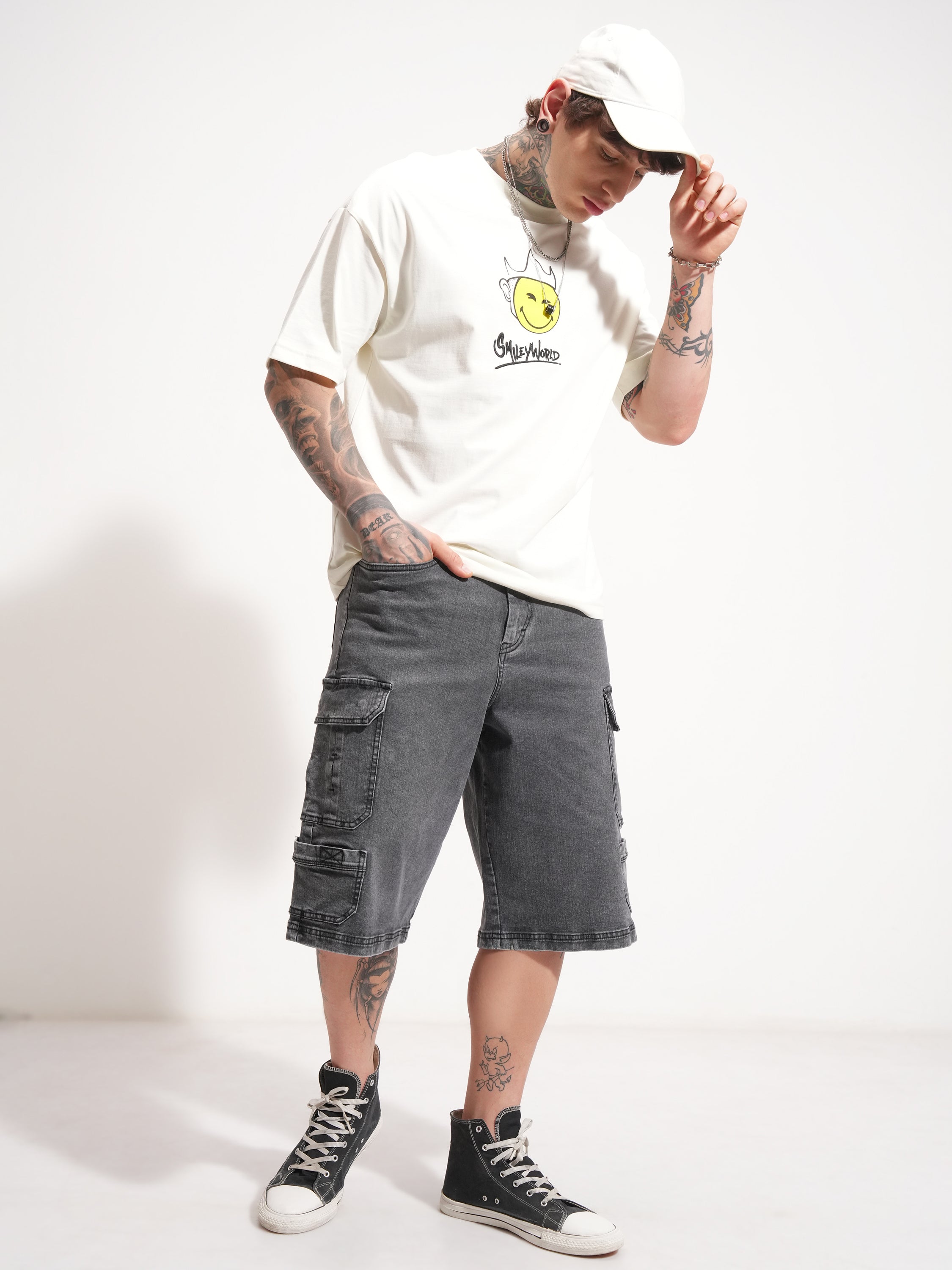 Highlander Men Grey Baggy Cargo Shorts - Grey - Image 2