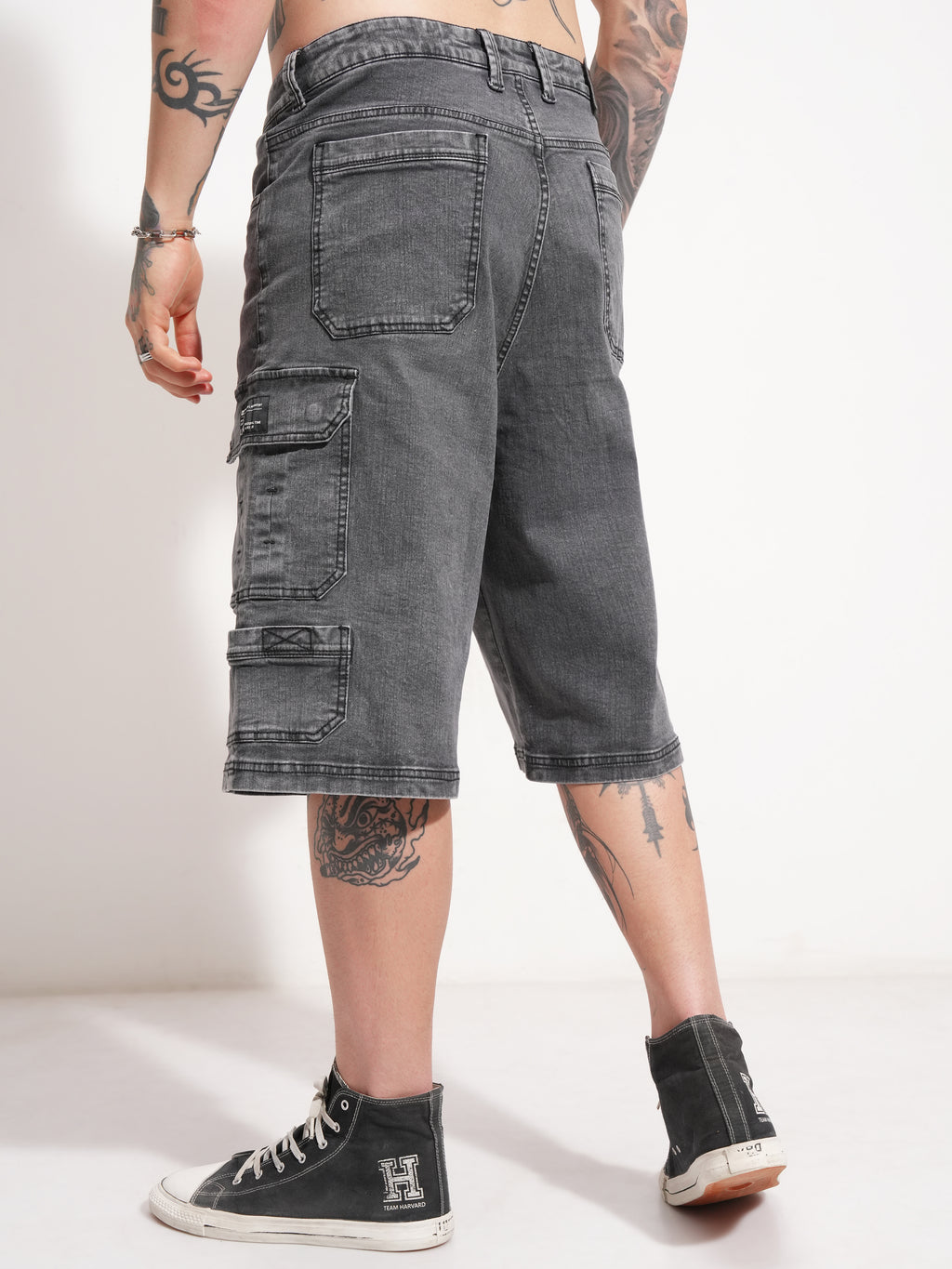 Highlander Men Grey Baggy Cargo Shorts - Grey - Image 3