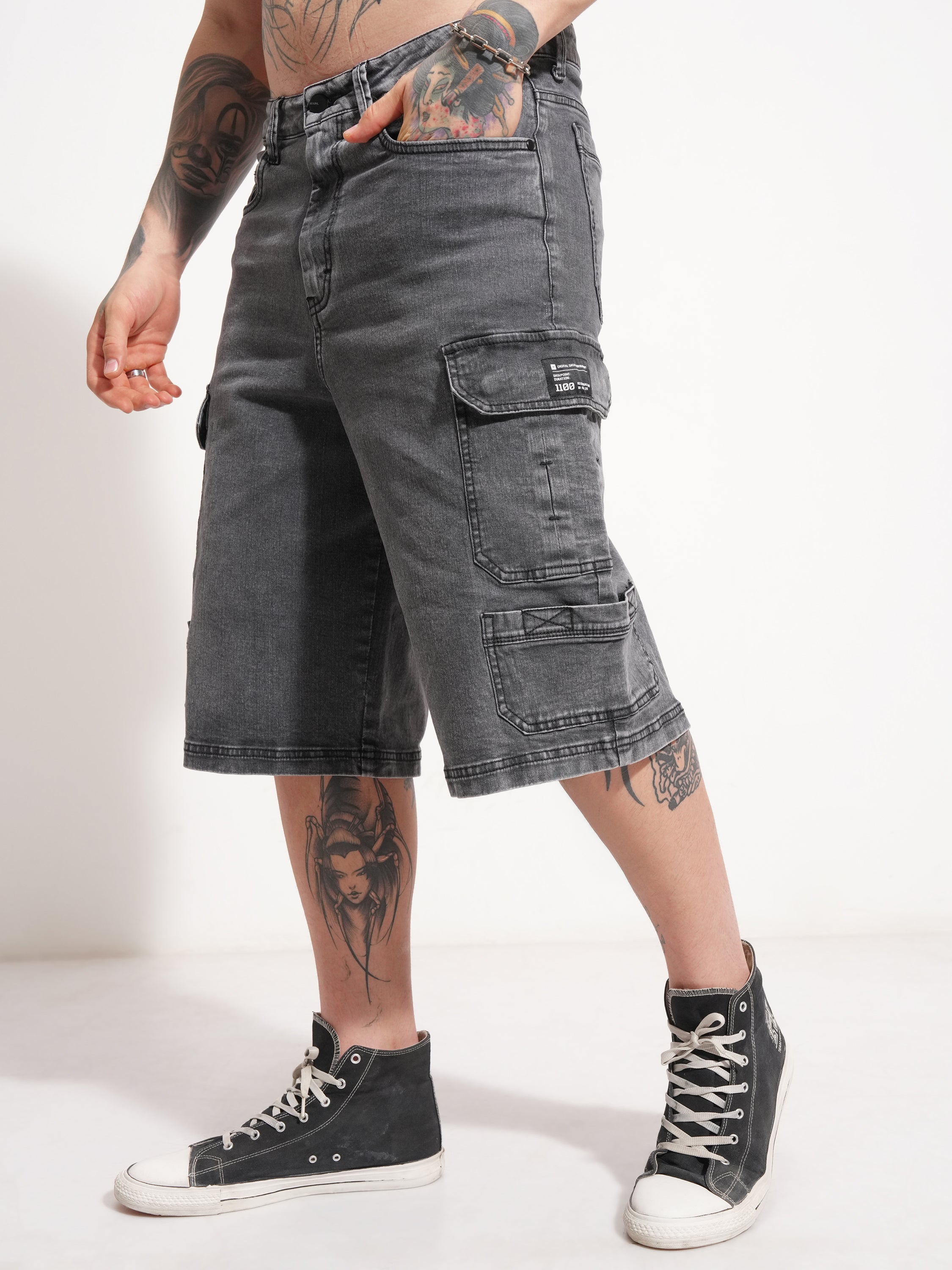 Highlander Men Grey Baggy Cargo Shorts - Grey - Image 4