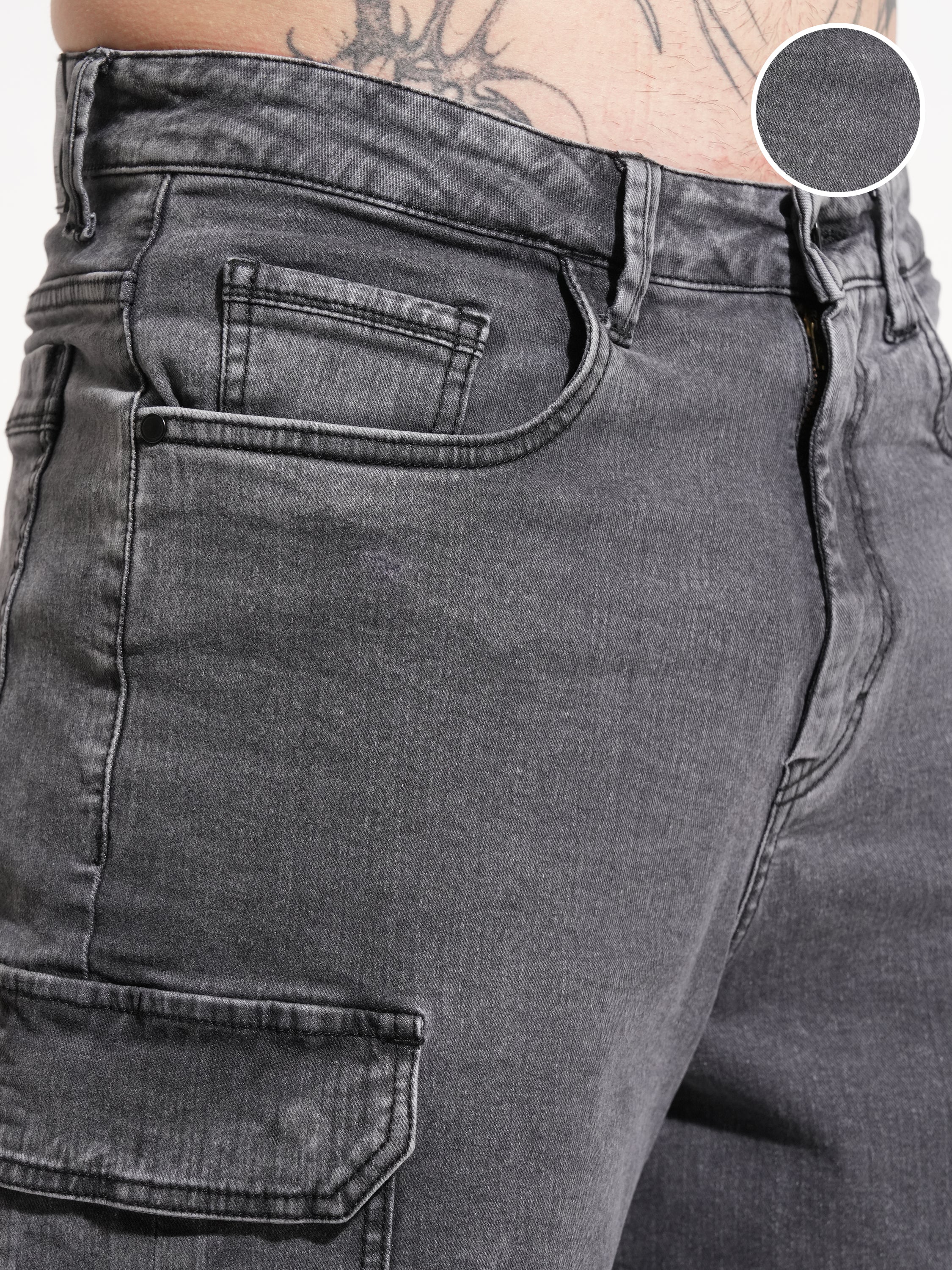 Highlander Men Grey Baggy Cargo Shorts - Grey - Image 5