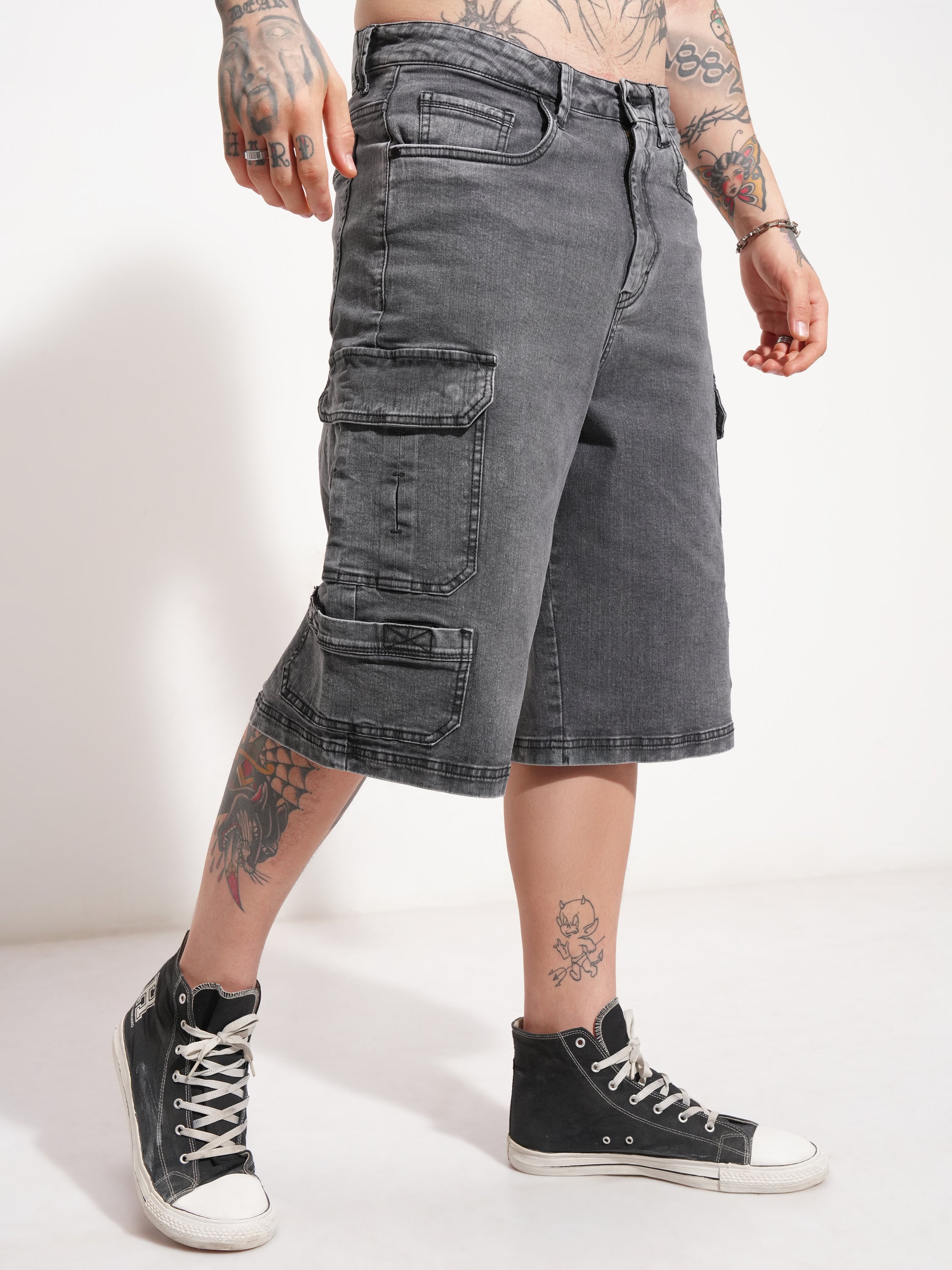 Highlander Men Grey Baggy Cargo Shorts - Grey - Image 6