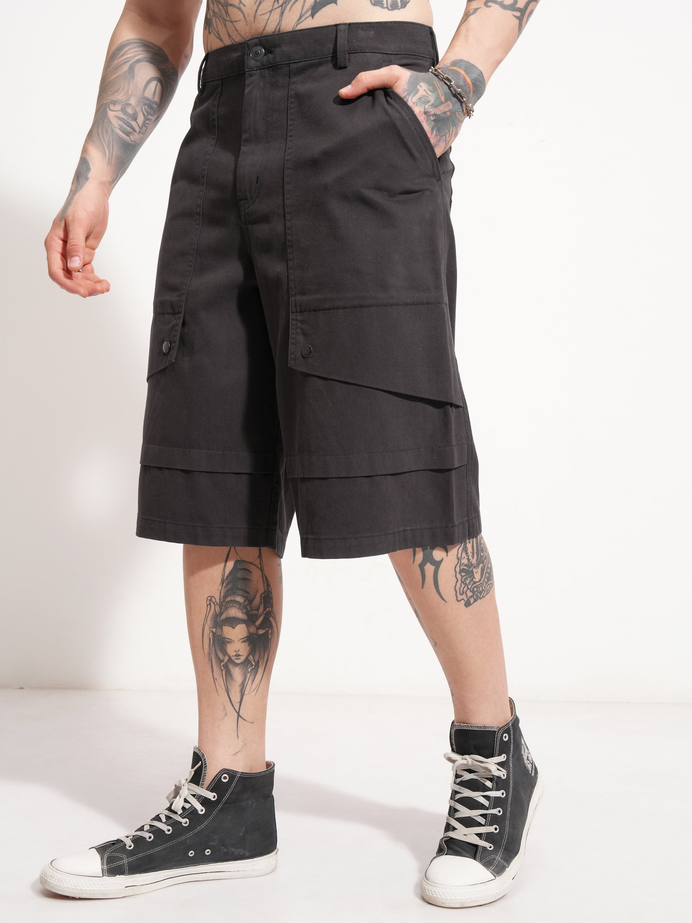 Highlander Men Grey Baggy Cargo Shorts - Grey - Image 4