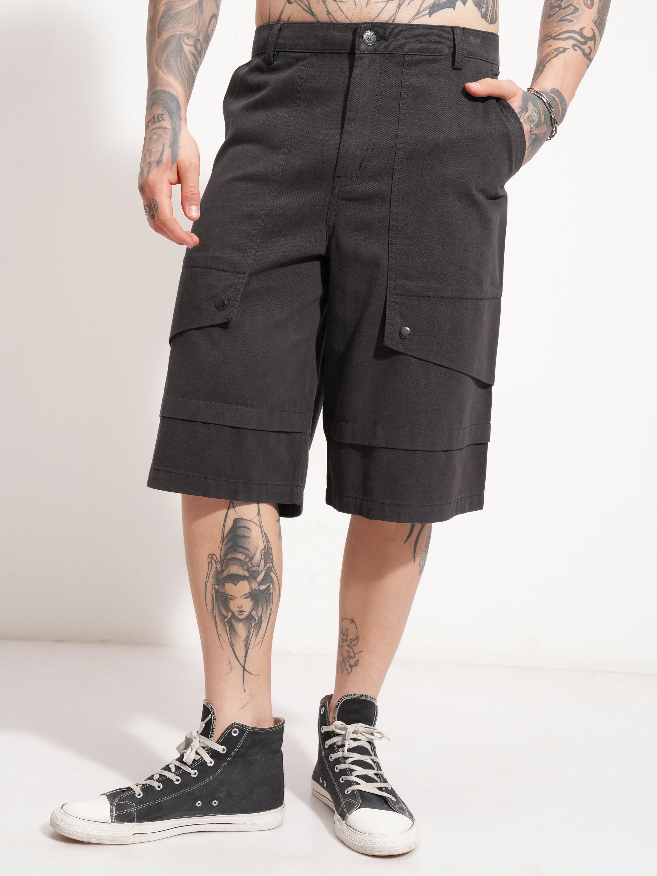 Highlander Men Grey Baggy Cargo Shorts - Grey - Image 6