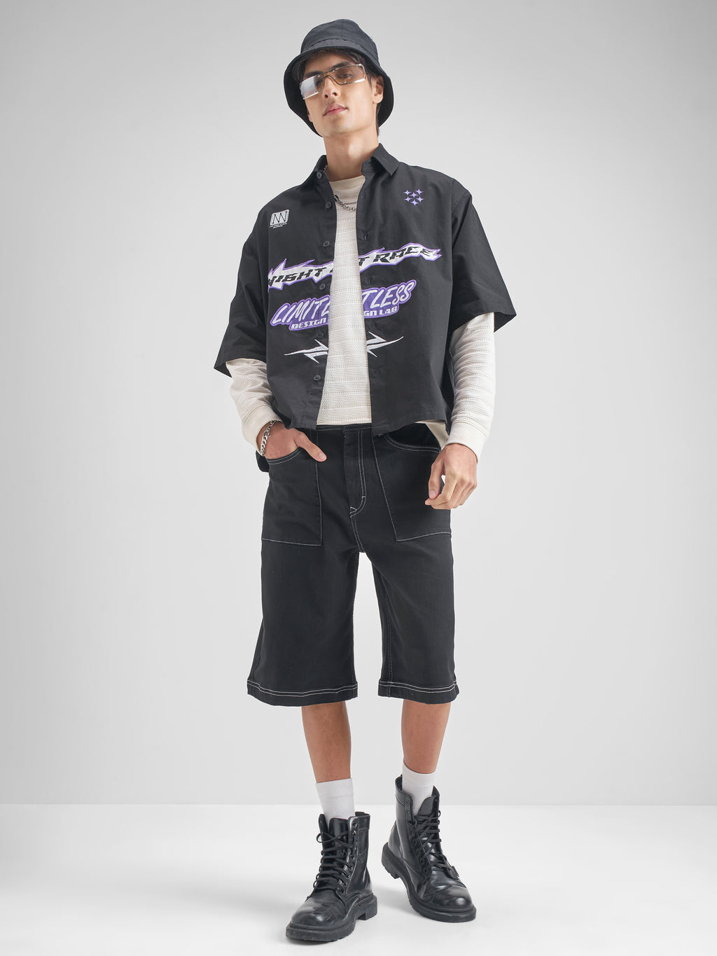 Highlander Men Black Baggy Fit Denim Shorts - Black - Image 2