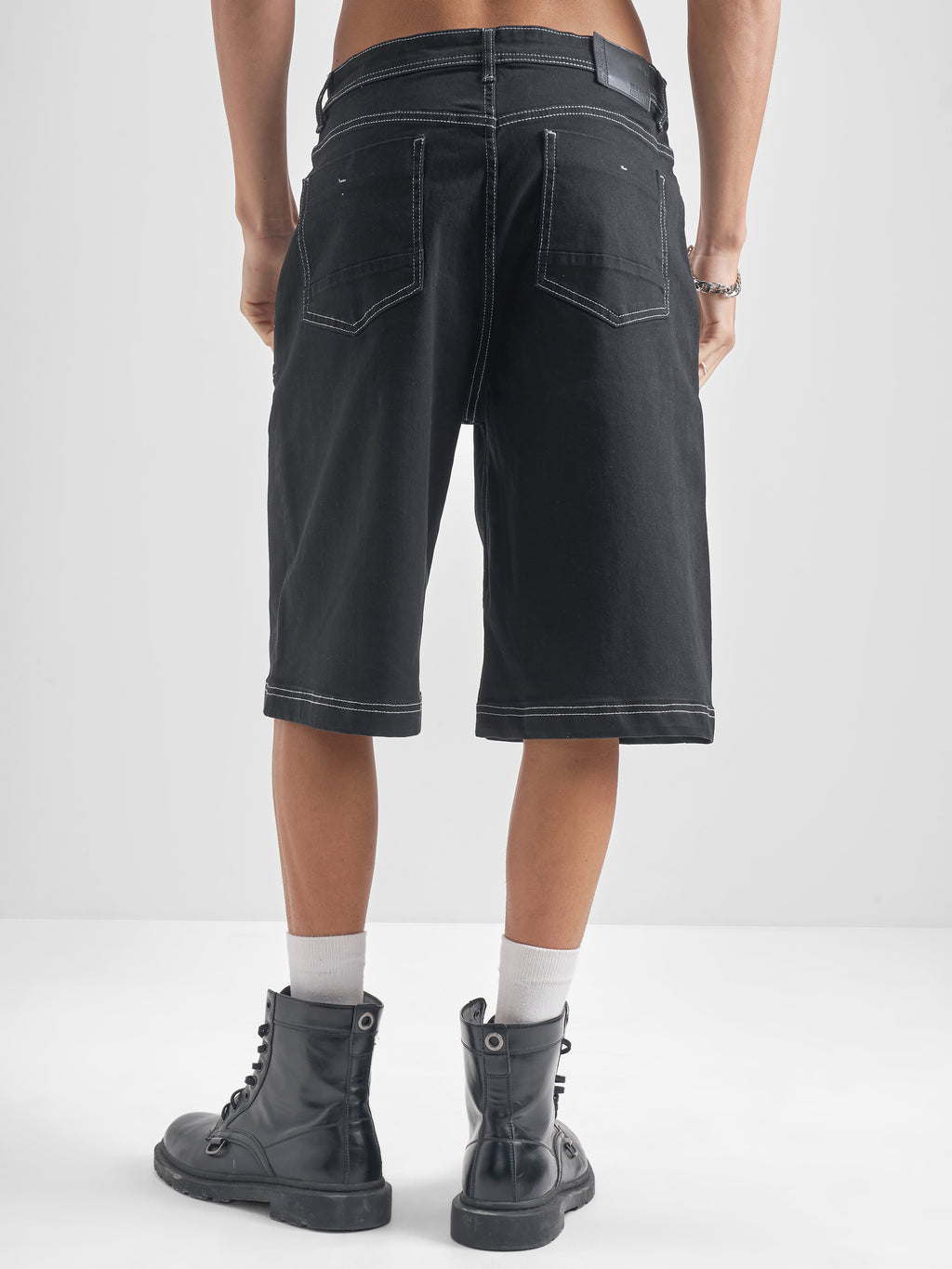 Highlander Men Black Baggy Fit Denim Shorts - Black - Image 3