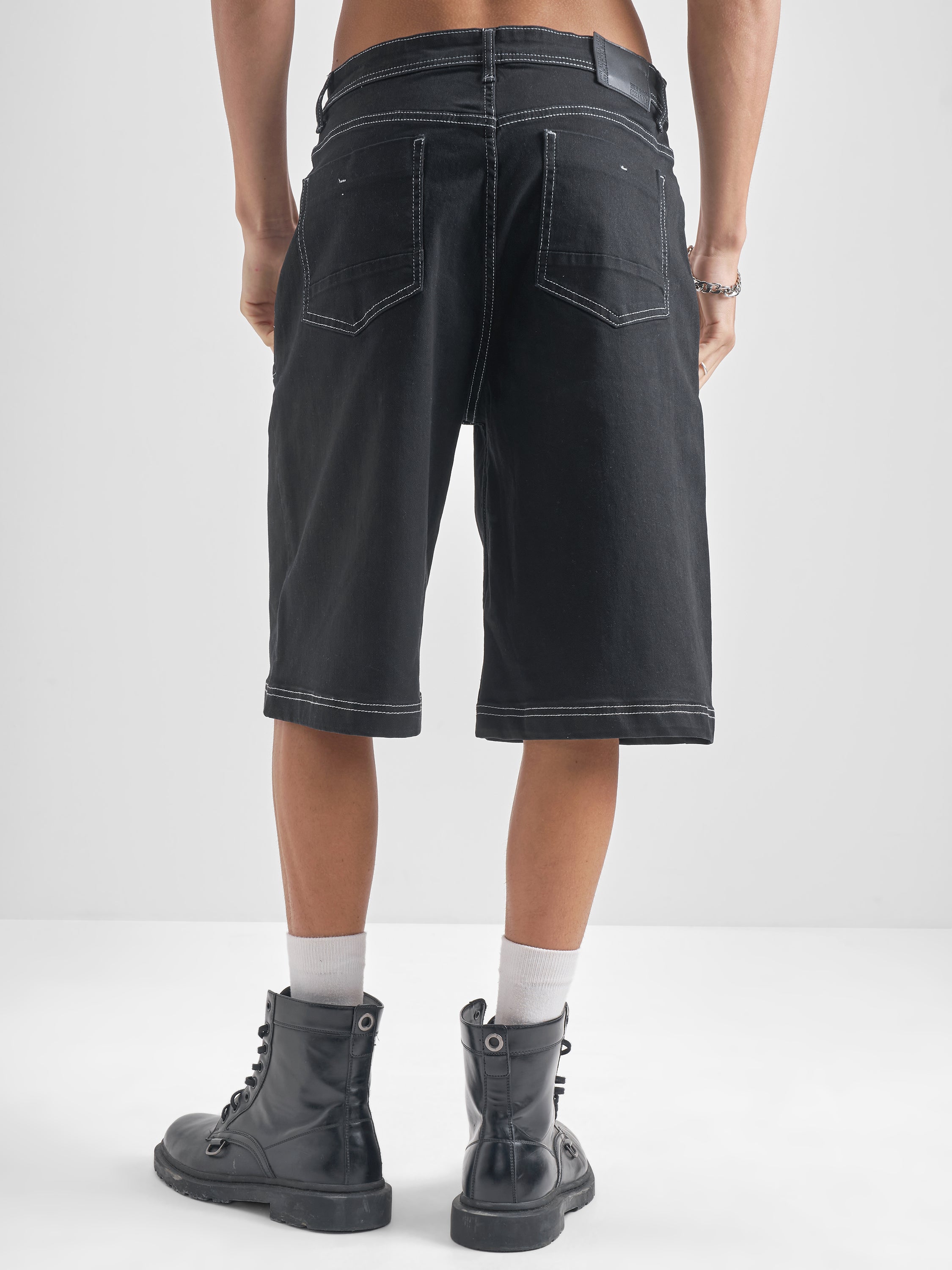 Highlander Men Black Baggy Fit Denim Shorts - Black - Image 3