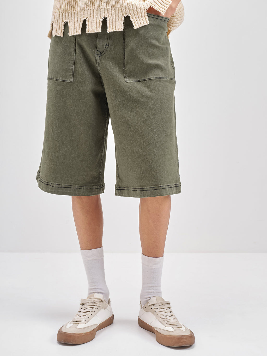 Highlander Men Olive Baggy Fit Denim Shorts - Olive - Image 1