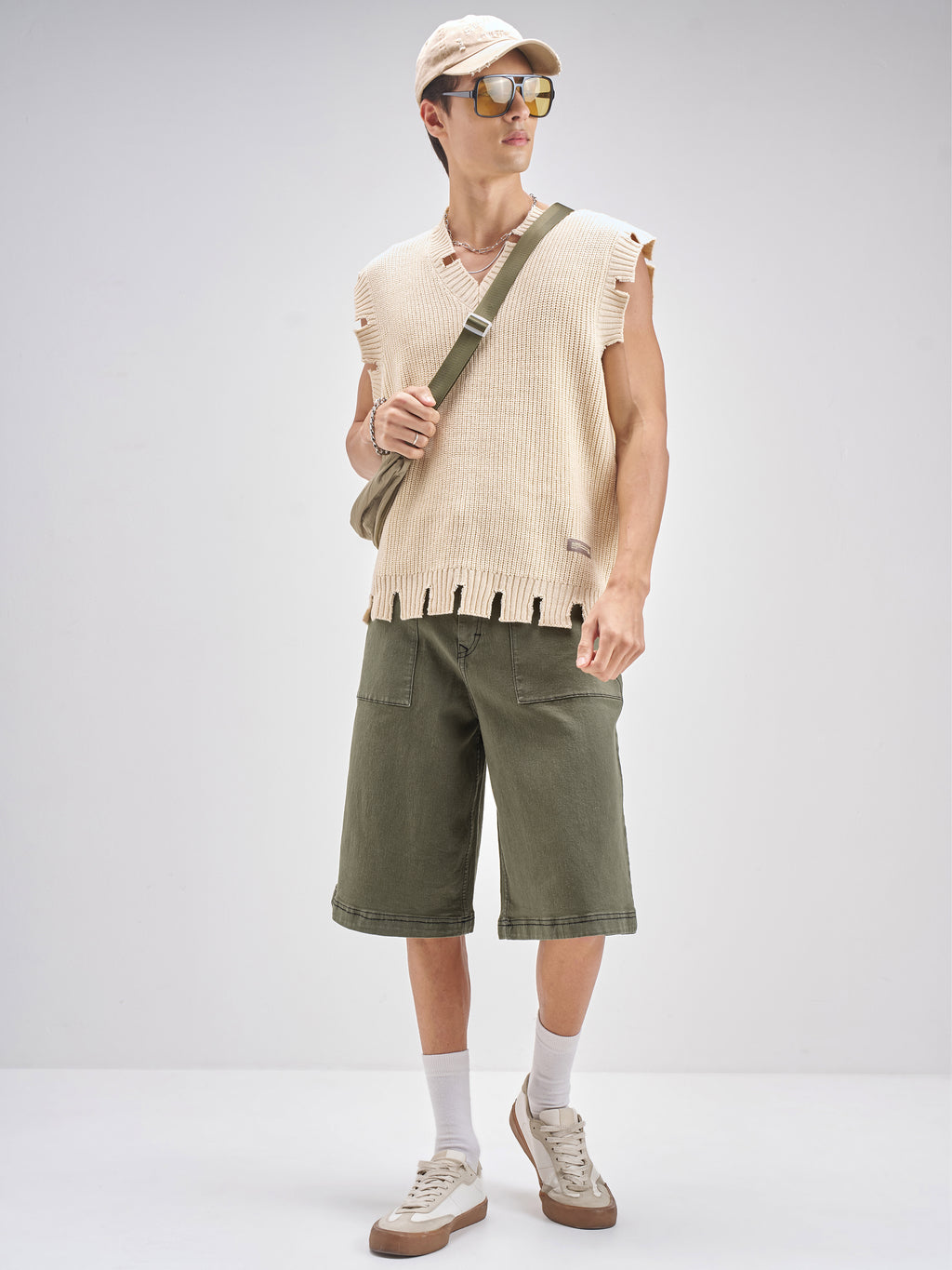 Highlander Men Olive Baggy Fit Denim Shorts - Olive - Image 2