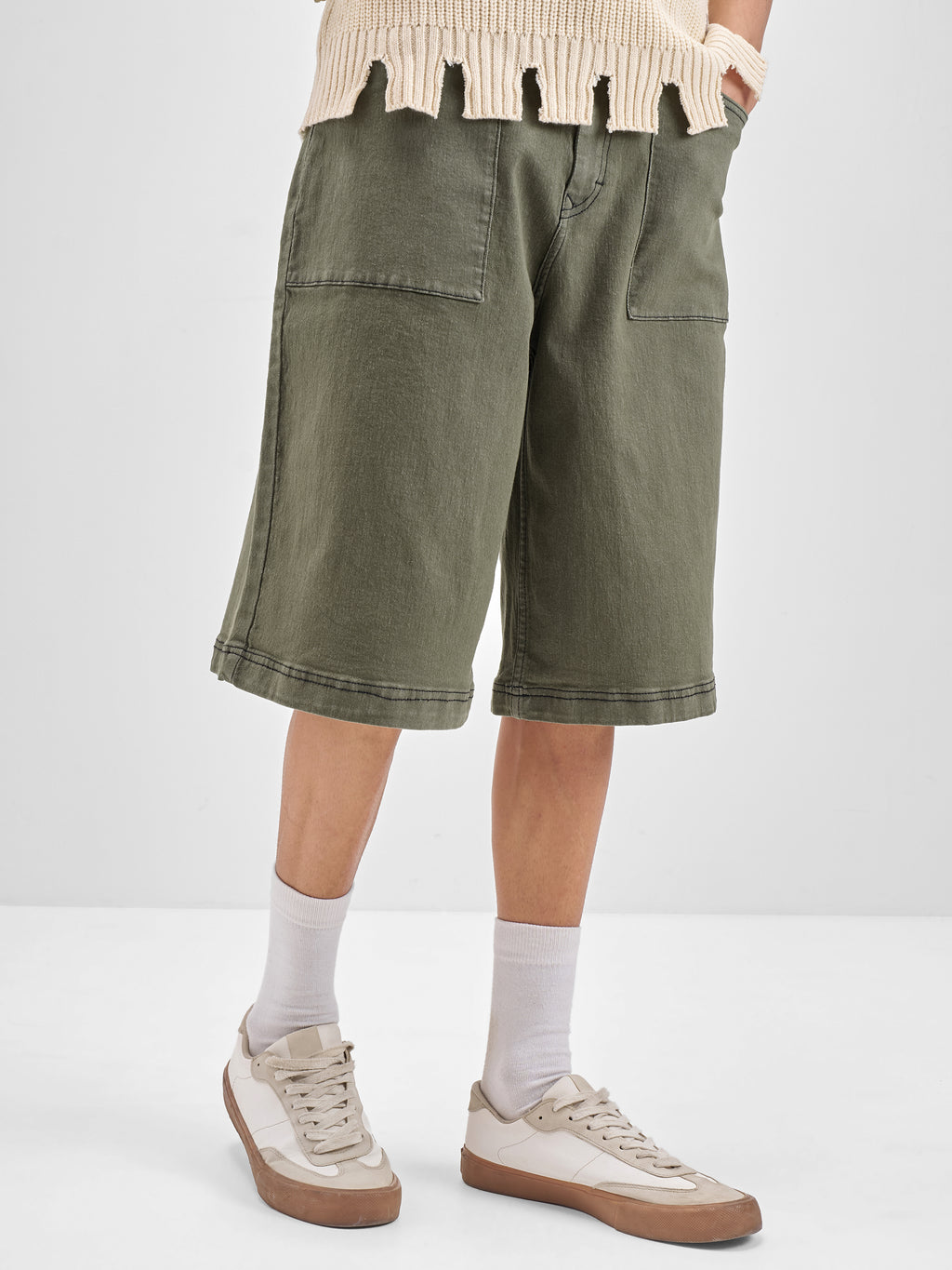 Highlander Men Olive Baggy Fit Denim Shorts - Olive - Image 6