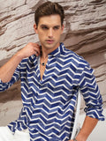 Highlander Men Blue Printed Oversized Fit Casual Shirt - Blue - Image 1