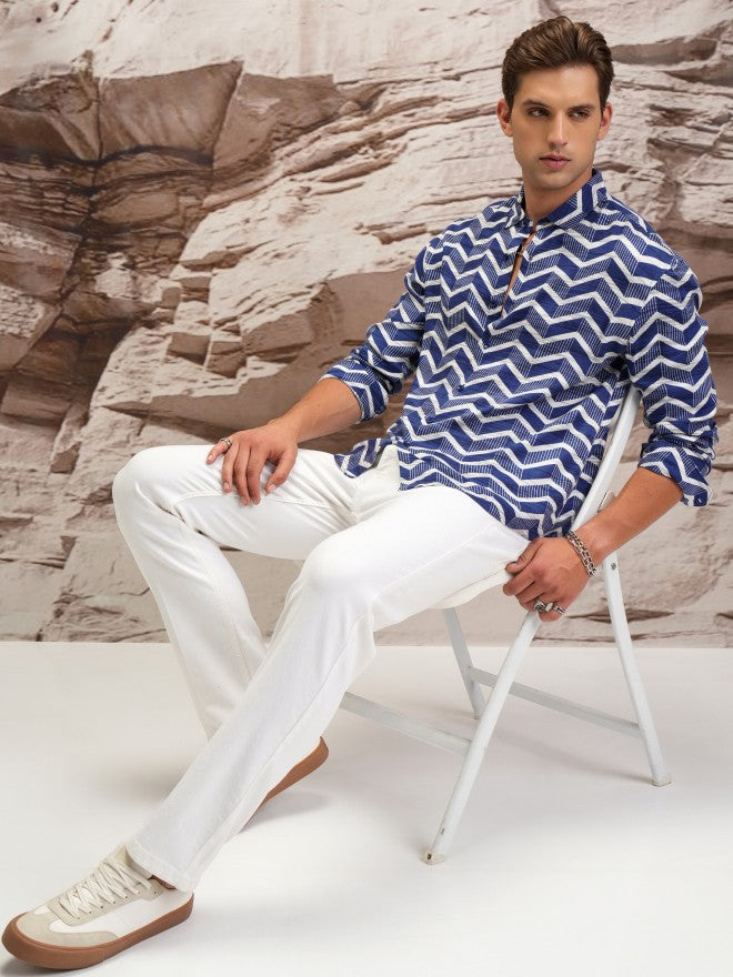 Highlander Men Blue Printed Oversized Fit Casual Shirt - Blue - Image 2