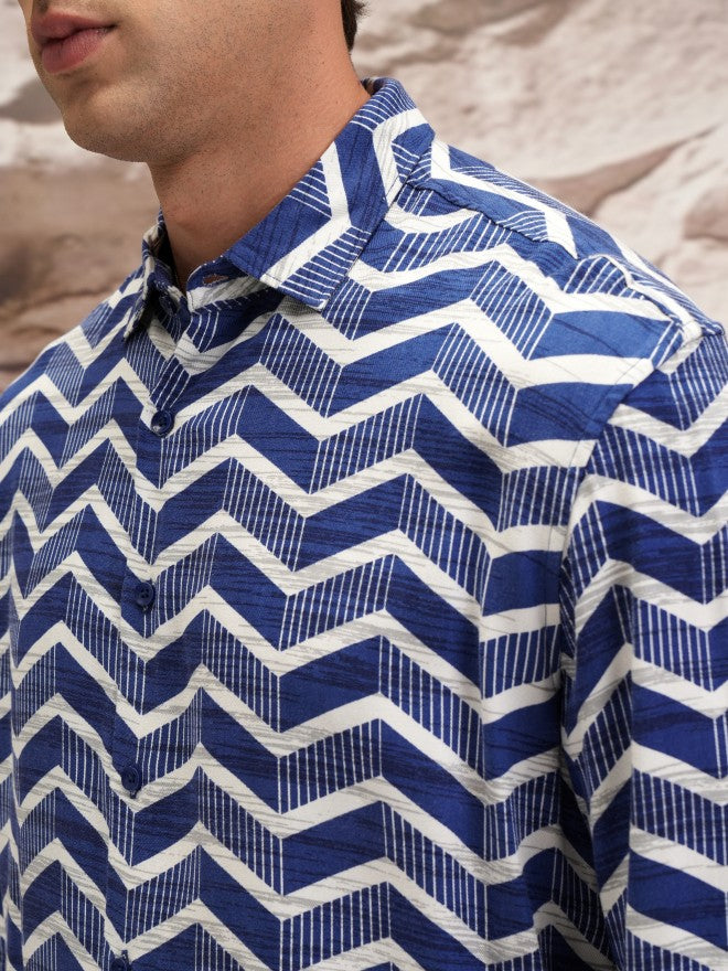 Highlander Men Blue Printed Oversized Fit Casual Shirt - Blue - Image 5