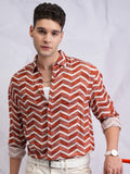 Highlander Men Terracotta Printed Oversized Fit Casual Shirt - Terracotta - Image 1
