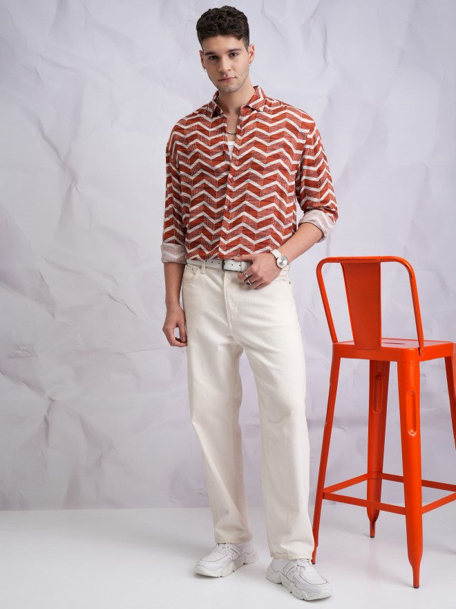Highlander Men Terracotta Printed Oversized Fit Casual Shirt - Terracotta - Image 2