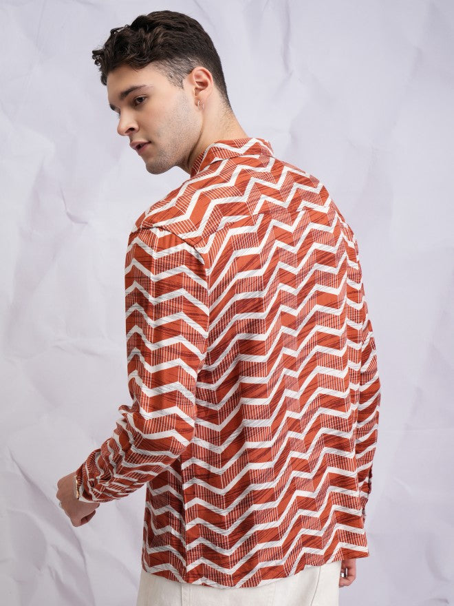 Highlander Men Terracotta Printed Oversized Fit Casual Shirt - Terracotta - Image 3