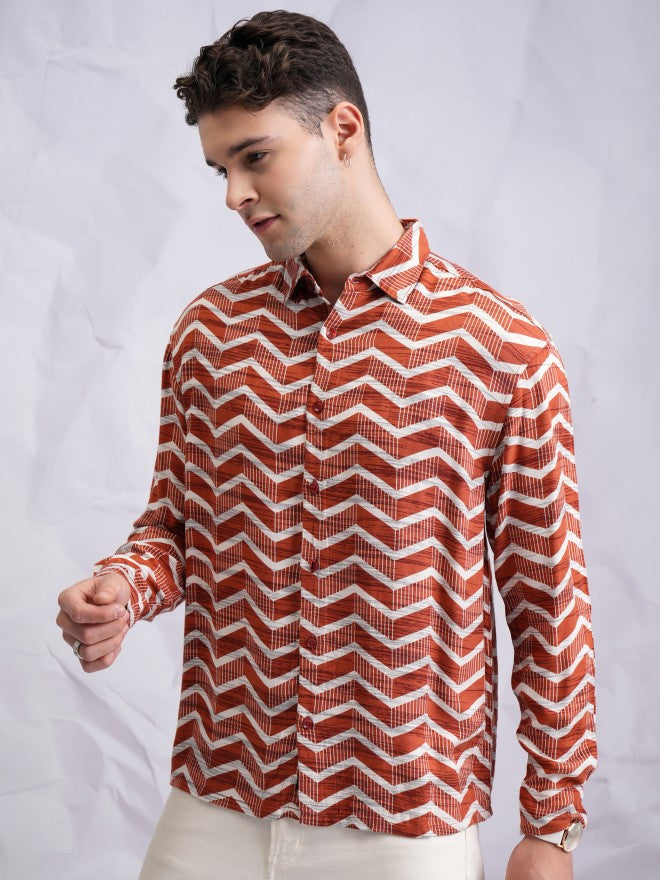Highlander Men Terracotta Printed Oversized Fit Casual Shirt - Terracotta - Image 4
