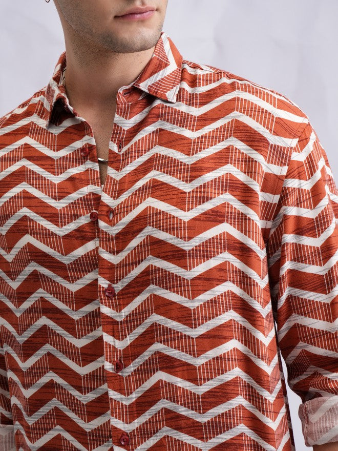 Highlander Men Terracotta Printed Oversized Fit Casual Shirt - Terracotta - Image 5