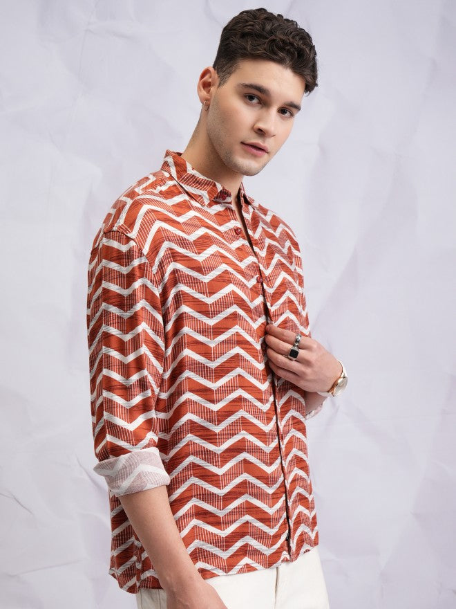 Highlander Men Terracotta Printed Oversized Fit Casual Shirt - Terracotta - Image 6