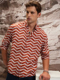 Highlander Men Terracotta Printed Oversized Fit Casual Shirt - Terracotta - Image 1