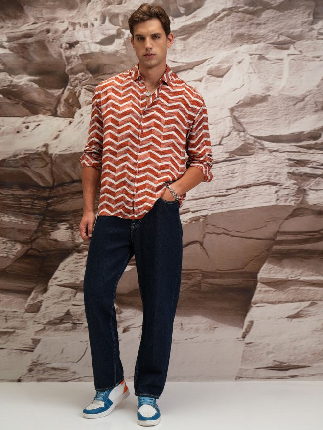 Highlander Men Terracotta Printed Oversized Fit Casual Shirt - Terracotta - Image 2