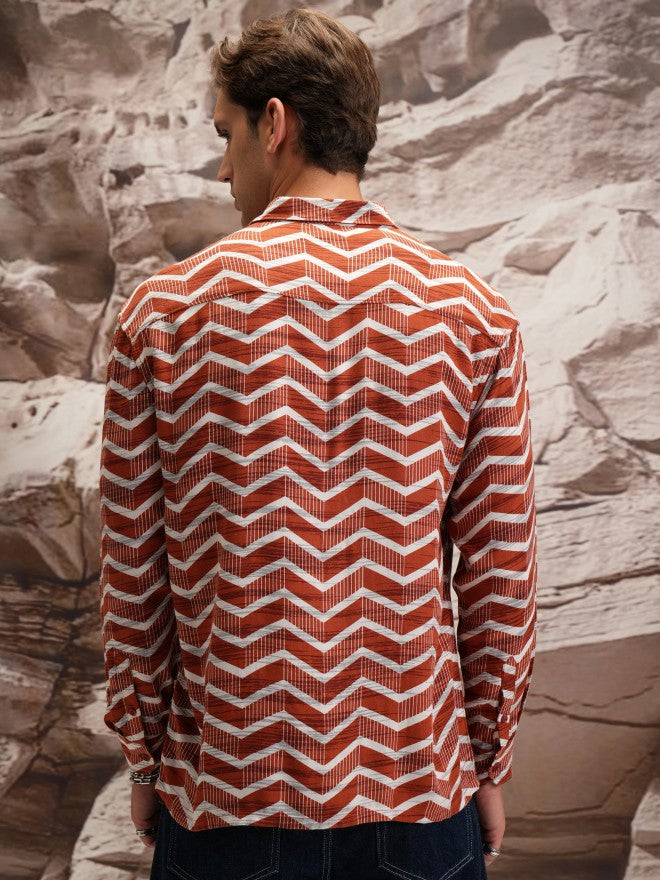 Highlander Men Terracotta Printed Oversized Fit Casual Shirt - Terracotta - Image 3
