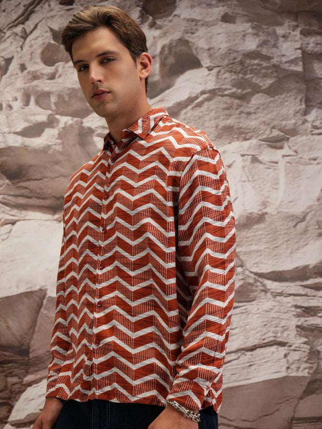 Highlander Men Terracotta Printed Oversized Fit Casual Shirt - Terracotta - Image 4