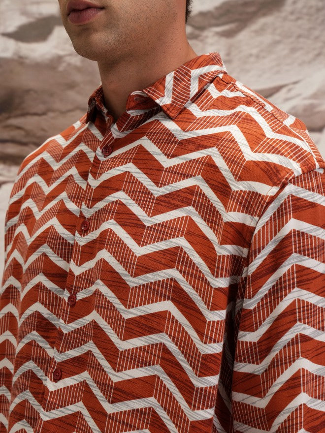 Highlander Men Terracotta Printed Oversized Fit Casual Shirt - Terracotta - Image 5