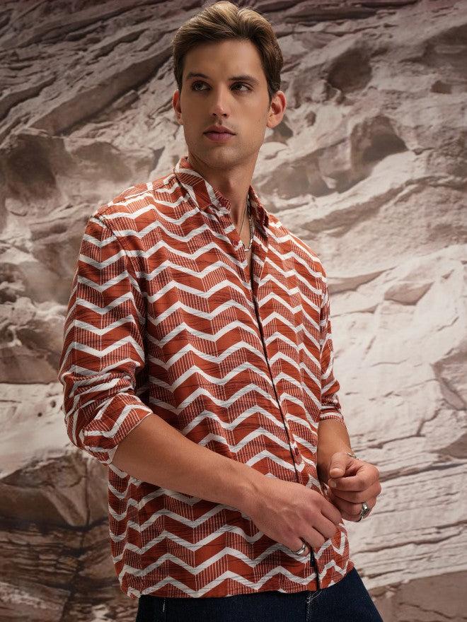 Highlander Men Terracotta Printed Oversized Fit Casual Shirt - Terracotta - Image 6