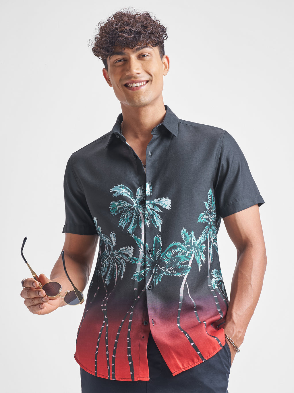 Highlander Men Black Printed Oversized Fit Casual Shirt - Black - Image 1