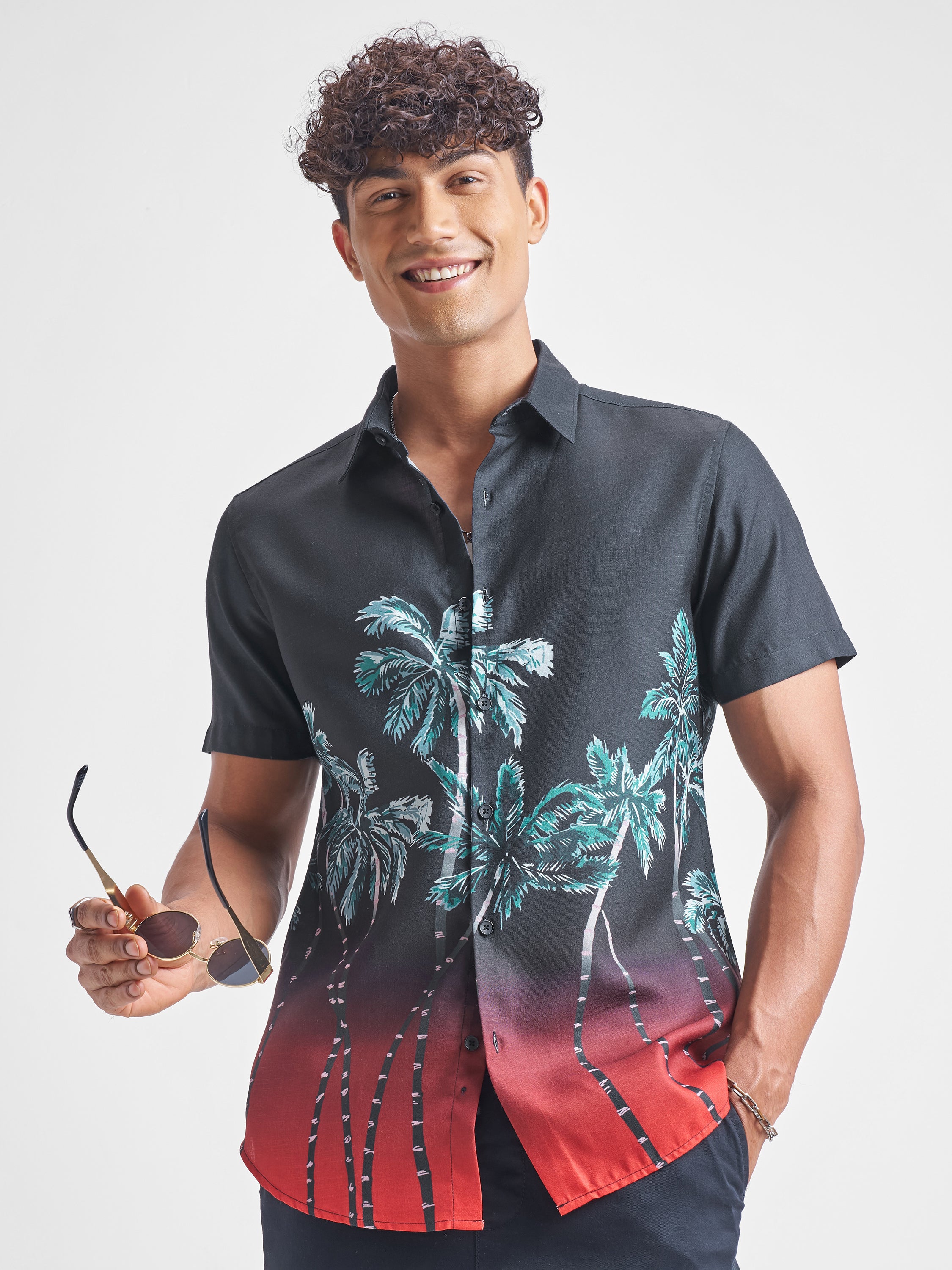 Highlander Men Black Printed Oversized Fit Casual Shirt - Black - Image 1