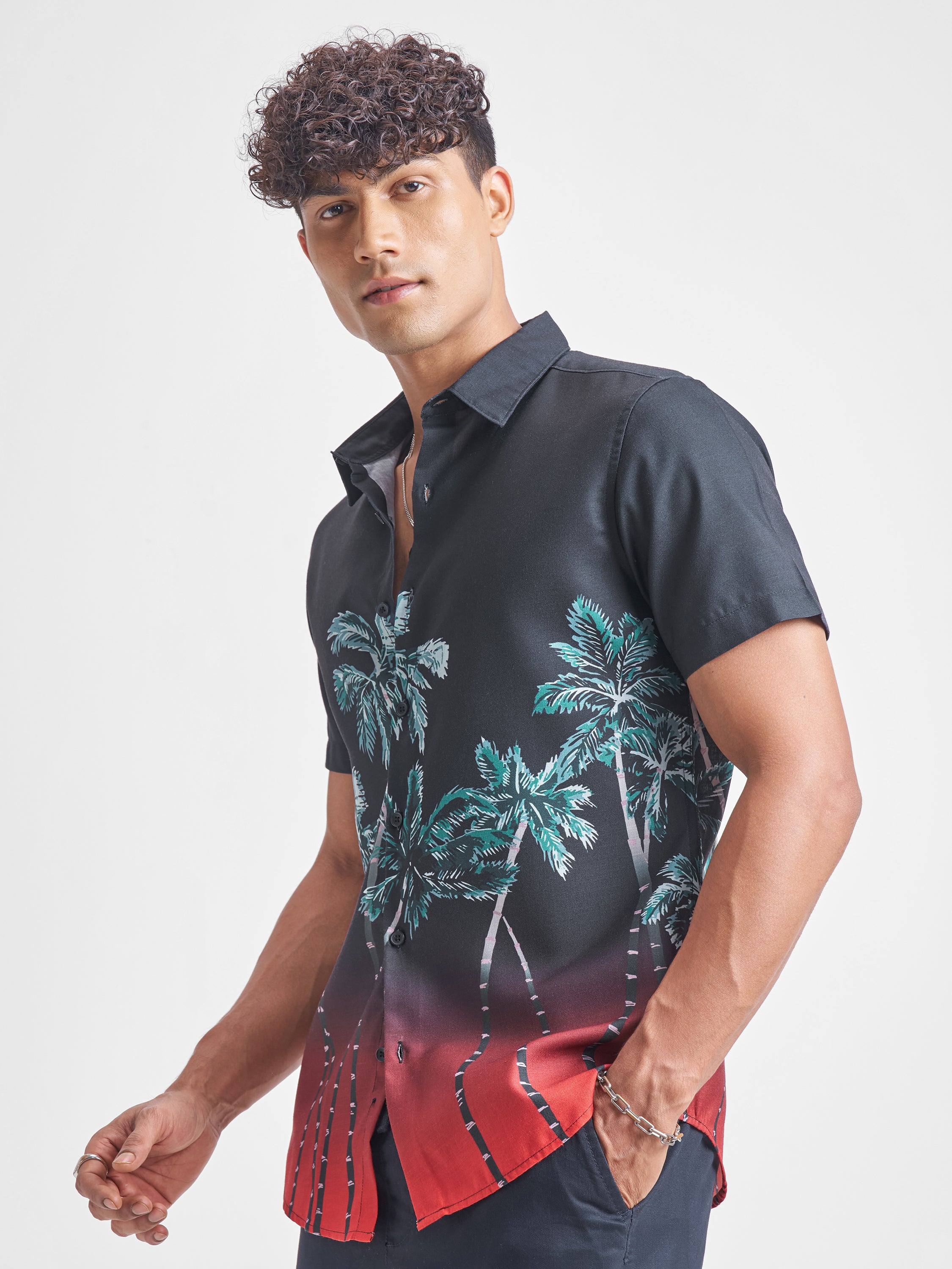 Highlander Men Black Printed Oversized Fit Casual Shirt - Black - Image 4