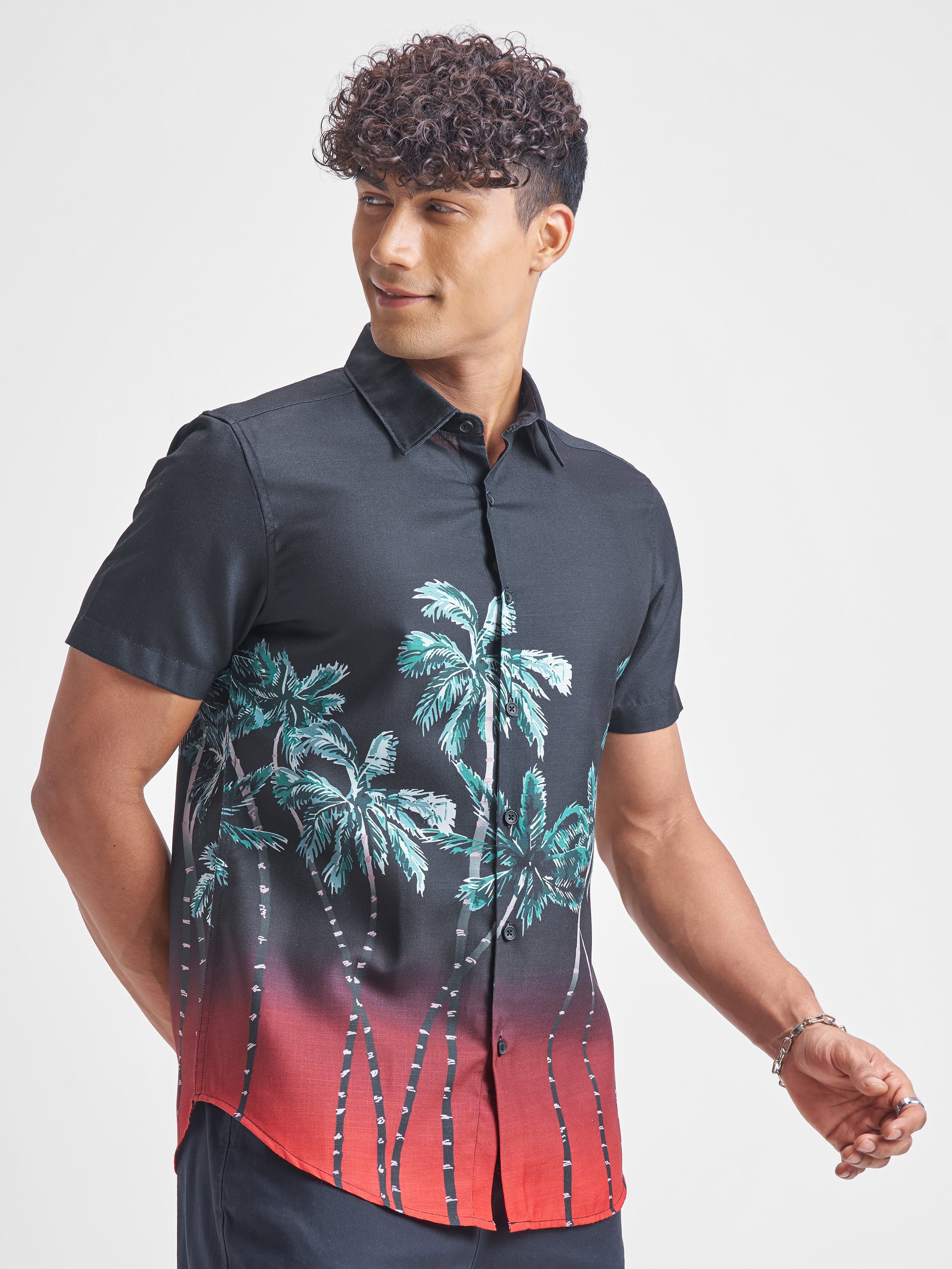 Highlander Men Black Printed Oversized Fit Casual Shirt - Black - Image 6