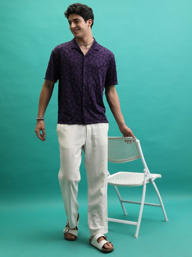 Highlander Men Violet Self Design Regular Fit Casual Shirt - Violet - Image 2