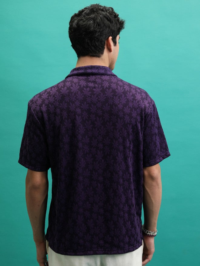 Highlander Men Violet Self Design Regular Fit Casual Shirt - Violet - Image 3