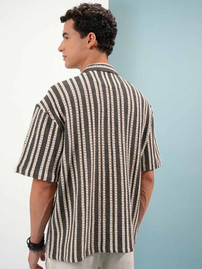 Highlander Men Black Self Design Oversized Fit Casual Shirt - Black - Image 3