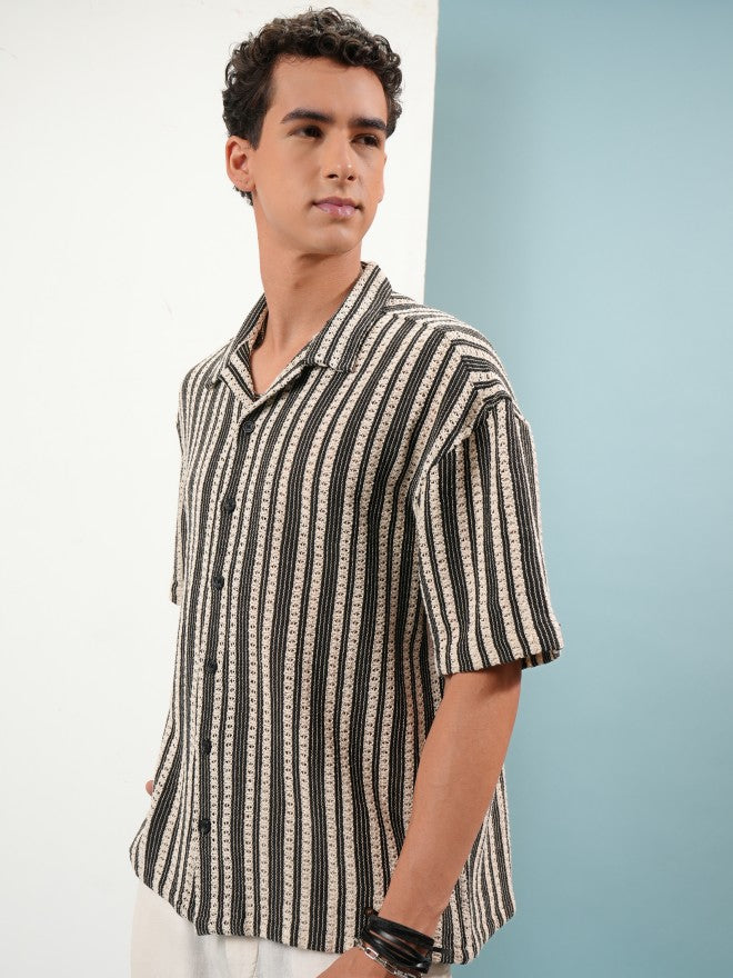 Highlander Men Black Self Design Oversized Fit Casual Shirt - Black - Image 4