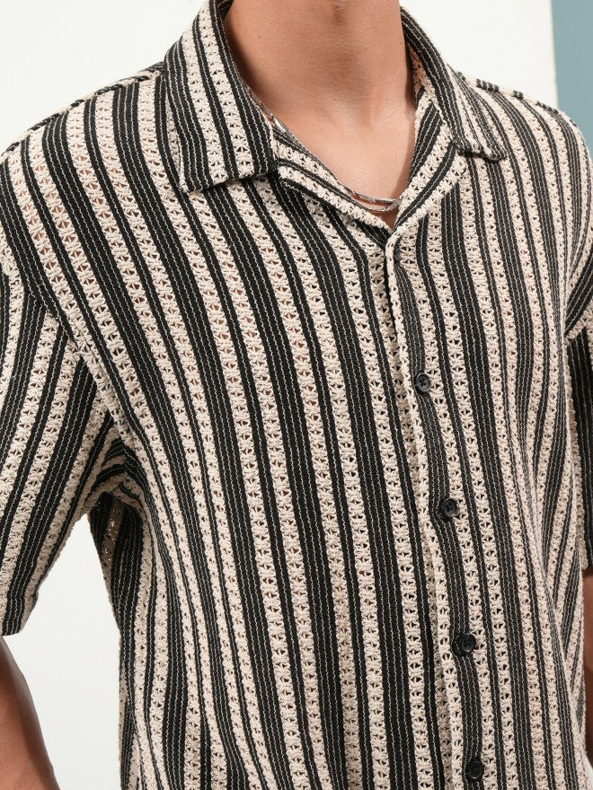 Highlander Men Black Self Design Oversized Fit Casual Shirt - Black - Image 5