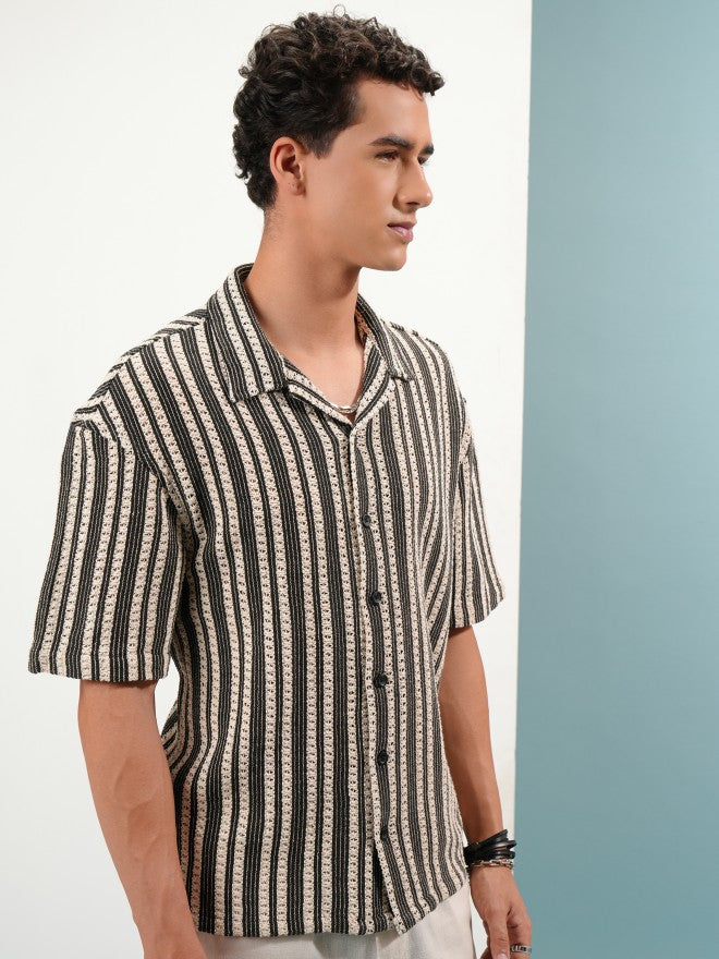 Highlander Men Black Self Design Oversized Fit Casual Shirt - Black - Image 6