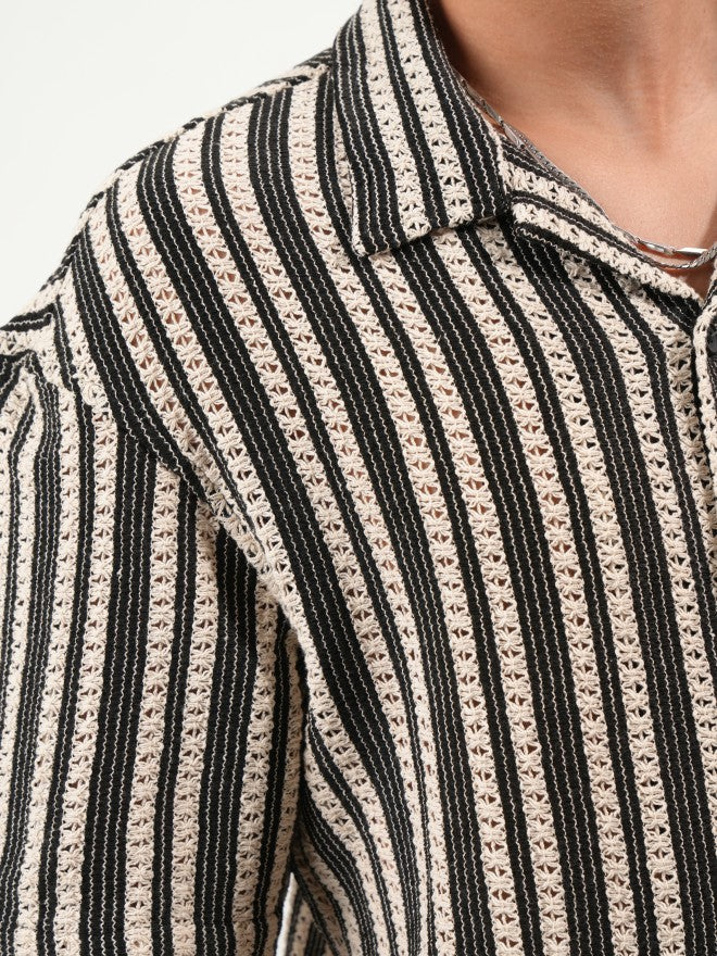 Highlander Men Black Self Design Oversized Fit Casual Shirt - Black - Image 8
